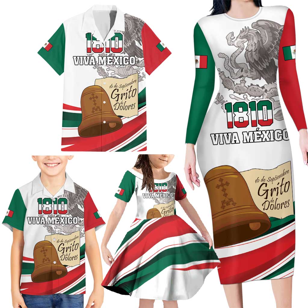 Custom Mexico Independence Day Family Matching Long Sleeve Bodycon Dress and Hawaiian Shirt El Grito De Independencia