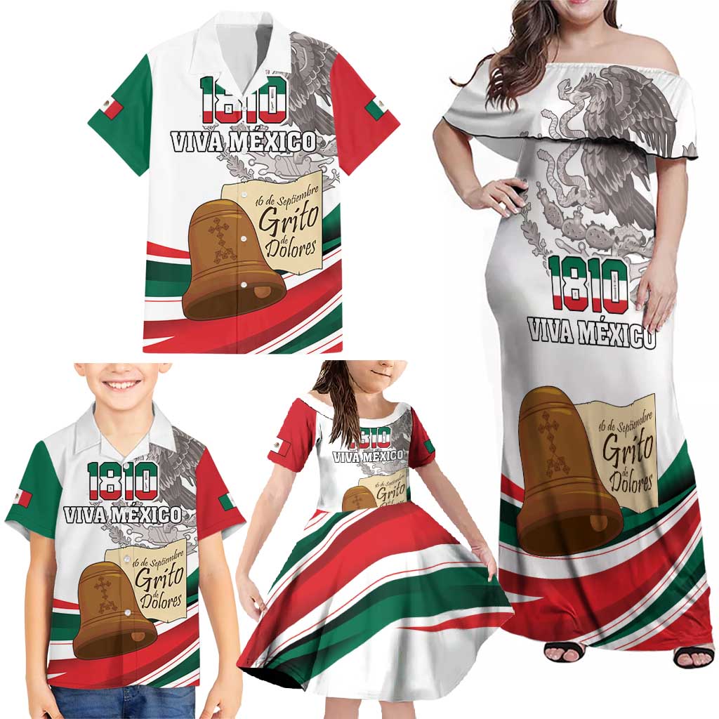 Custom Mexico Independence Day Family Matching Off Shoulder Maxi Dress and Hawaiian Shirt El Grito De Independencia