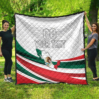 Quilted Mexico Independence Day blanket showing full Mexican flag stripes and custom "YOUR TEXT"