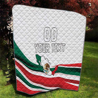 Quilted Mexico Independence Day blanket on lawn with Mexican flag stripes and custom "YOUR TEXT"