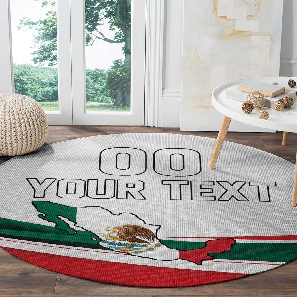 Round rug with Mexico flag design, YOUR TEXT and Mexico map, circular rug with red stripe