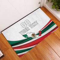 White rubber doormat with Mexico map, flag stripes, and '00 YOUR TEXT' print