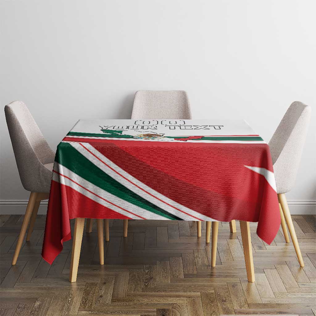 Mexico-themed tablecloth with flag print and layered red, white, green stripes