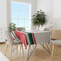 Mexico Independence tablecloth on dining table, red and green flag stripe print