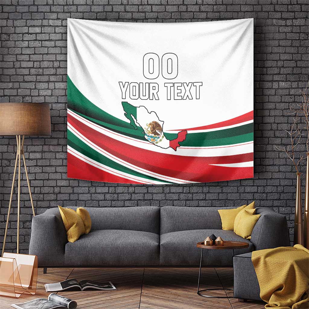 Mexico independence wall tapestry with custom text over Mexico map and green-red flag stripes