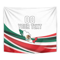 Mexico independence wall tapestry close-up with Mexico map, stripes, and custom text