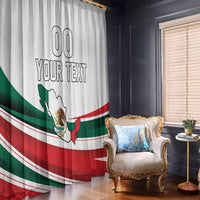 Mexican flag window curtain with custom text and hanging grommet-style eyelets