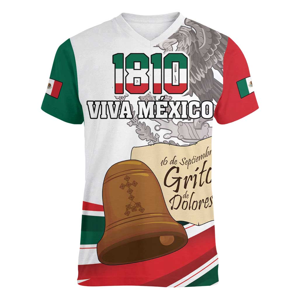 Custom Mexico Independence Day Women V-Neck T-Shirt El Grito De Independencia - Wonder Print Shop