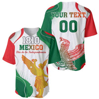 Two baseball jerseys shown: white with green/red accents, 1810 Mexico and YOUR TEXT 00