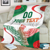 White Mexico Independence blanket featuring eagle graphic and 'YOUR TEXT' center