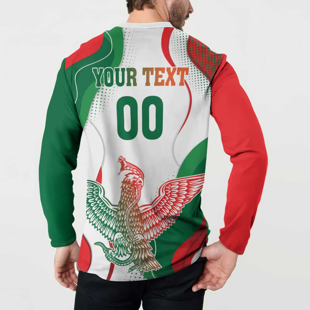 Zip-up sweatshirt, white/green/red, eagle graphic with 'YOUR TEXT'.