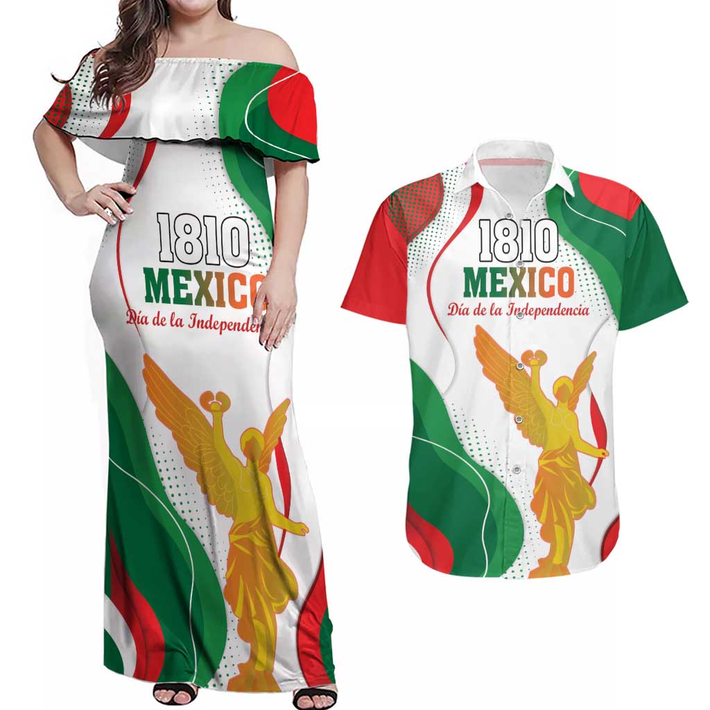 Custom Mexico Independence Day Couples Matching Off Shoulder Maxi Dress and Hawaiian Shirt Monumento A La Independencia