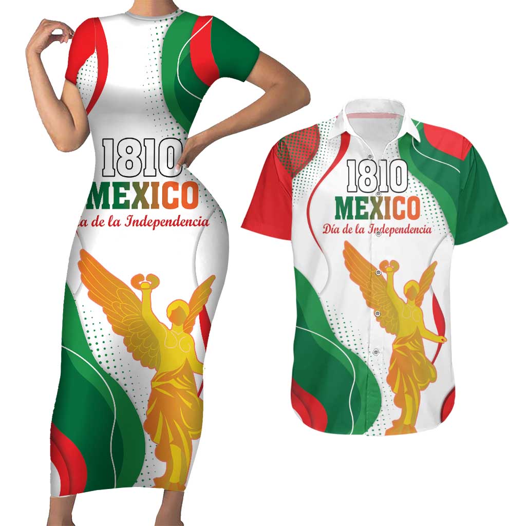 Custom Mexico Independence Day Couples Matching Short Sleeve Bodycon Dress and Hawaiian Shirt Monumento A La Independencia