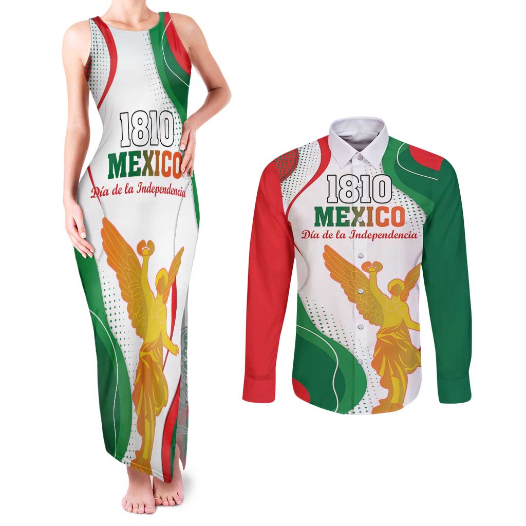 Custom Mexico Independence Day Couples Matching Tank Maxi Dress and Long Sleeve Button Shirt Monumento A La Independencia