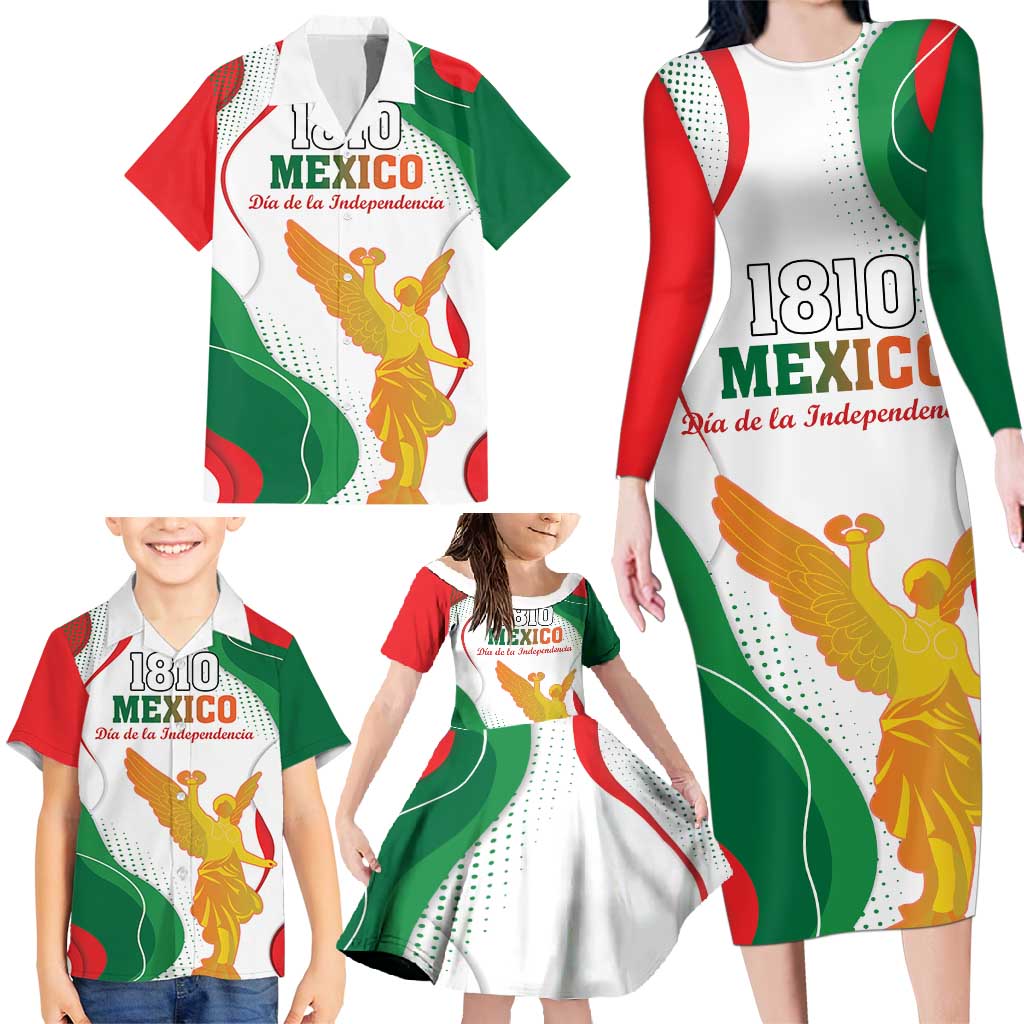 Custom Mexico Independence Day Family Matching Long Sleeve Bodycon Dress and Hawaiian Shirt Monumento A La Independencia