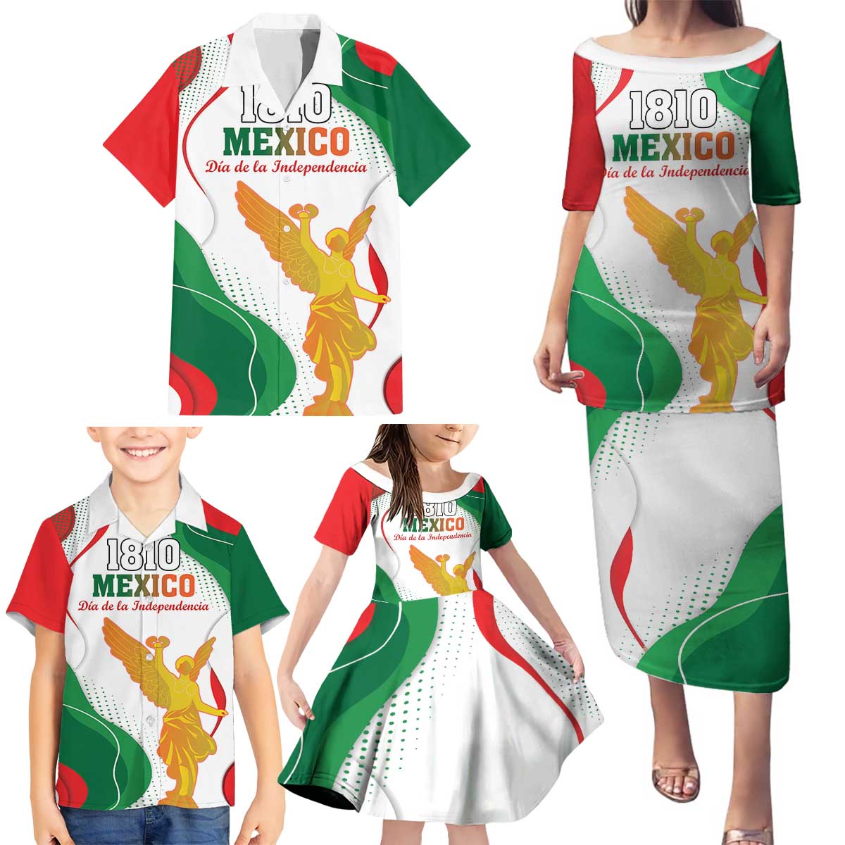 Custom Mexico Independence Day Family Matching Puletasi and Hawaiian Shirt Monumento A La Independencia