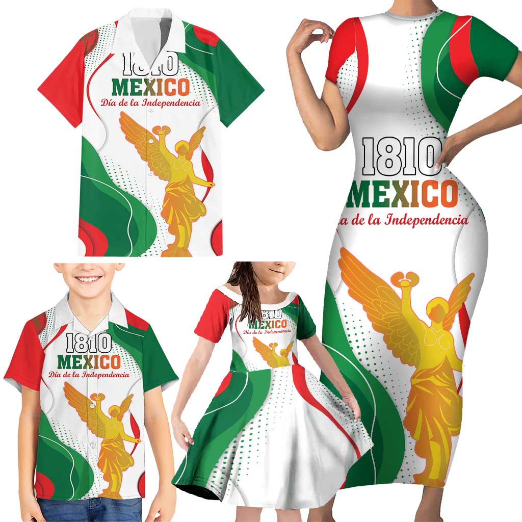 Custom Mexico Independence Day Family Matching Short Sleeve Bodycon Dress and Hawaiian Shirt Monumento A La Independencia