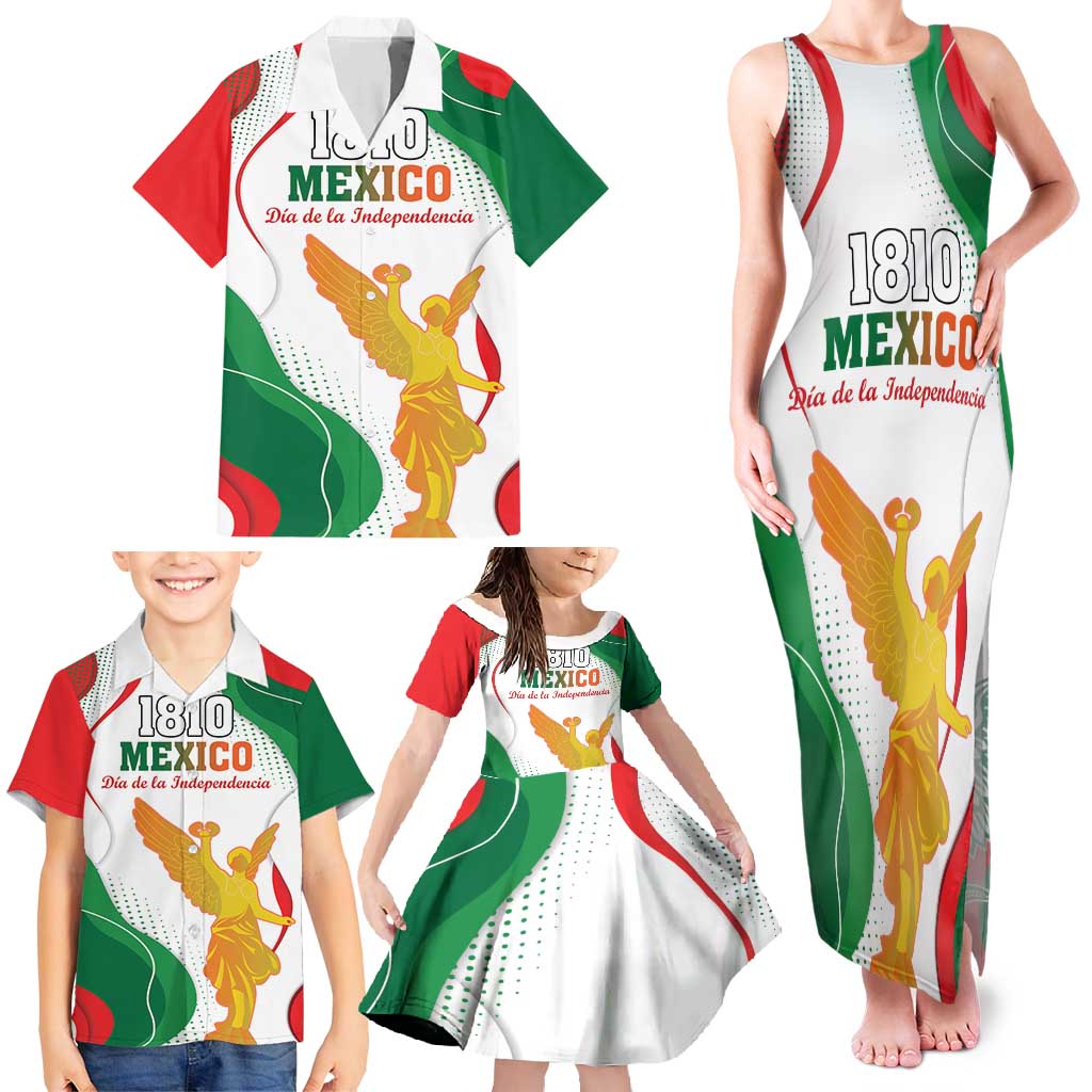 Custom Mexico Independence Day Family Matching Tank Maxi Dress and Hawaiian Shirt Monumento A La Independencia