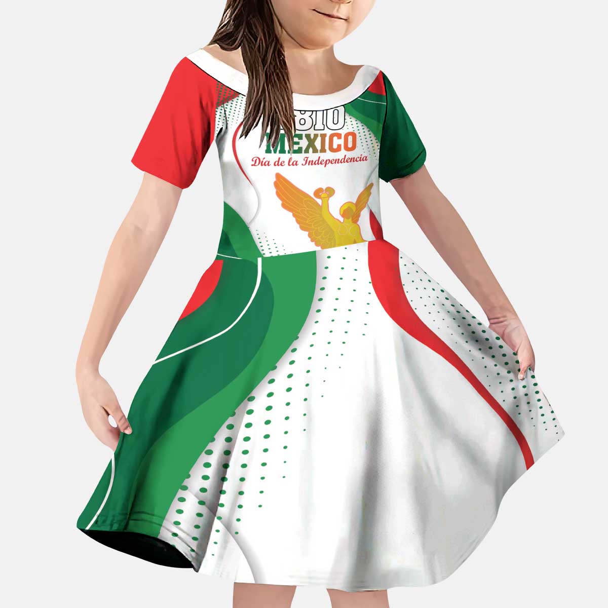 Custom Mexico Independence Day Kid Short Sleeve Dress Monumento A La Independencia