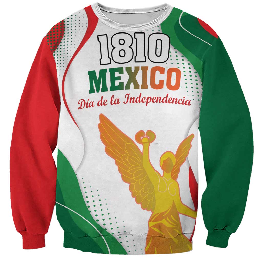 Unisex white raglan sweatshirt with Mexico independence graphic and eagle, red and green sleeves