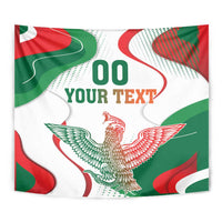 Square wall tapestry showing “00 YOUR TEXT” and a detailed eagle with wings.