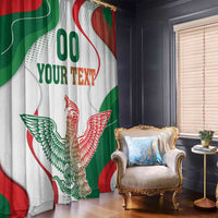 White window curtain panel with Mexican flag waves and red/green eagle graphic, “YOUR TEXT”