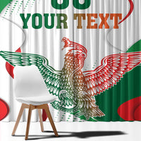 White window curtain panel with large eagle emblem and Mexican flag pattern, “YOUR TEXT”