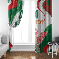 Pair of white window curtains with Mexican flag waves and eagle motifs, “YOUR TEXT”