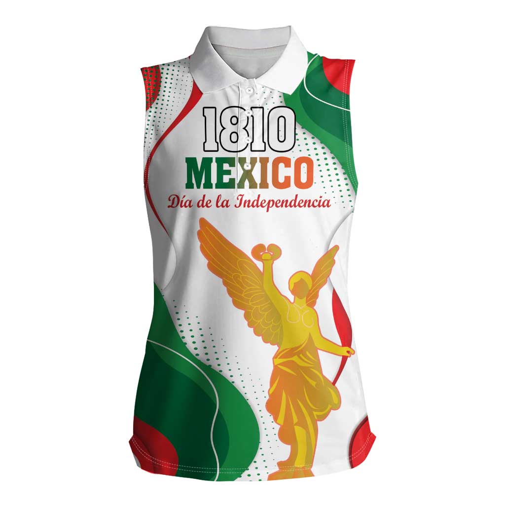 Custom Mexico Independence Day Women Sleeveless Polo Shirt Monumento A La Independencia - Wonder Print Shop