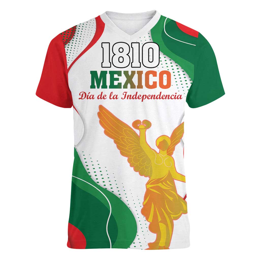 Custom Mexico Independence Day Women V-Neck T-Shirt Monumento A La Independencia - Wonder Print Shop