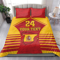 Red and yellow Spain coat of arms bedding set with 24 and “YOUR TEXT” print