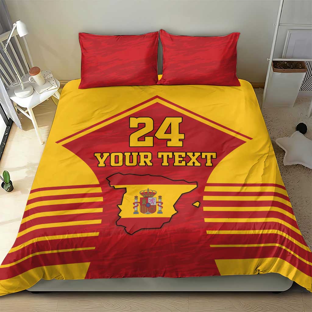 Red and yellow duvet cover bedding set with Spain crest, 24, and “YOUR TEXT”