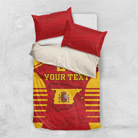 Red and yellow bedding set with Spain coat of arms, “YOUR TEXT,” and 24