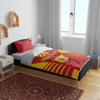 Spain coat of arms bedding set in red and yellow with 24 and “YOUR TEXT” on duvet