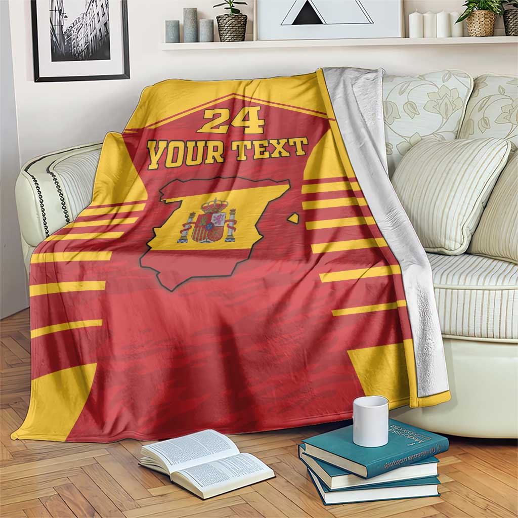 Spain-themed sports blanket in red and yellow with coat of arms map, 24 and Your Text