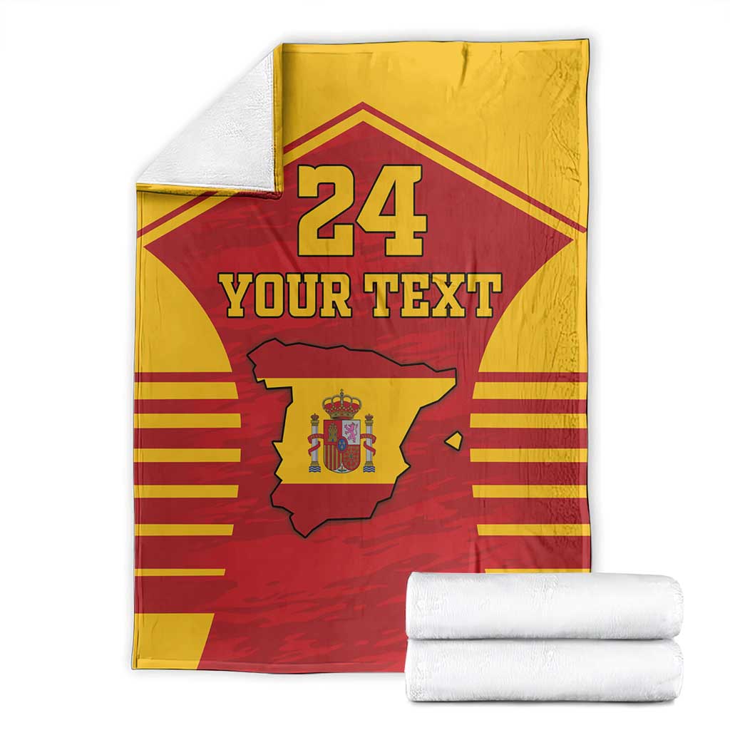 Folded Spain-themed sports blanket, red and yellow coat of arms map with 24 and Your Text
