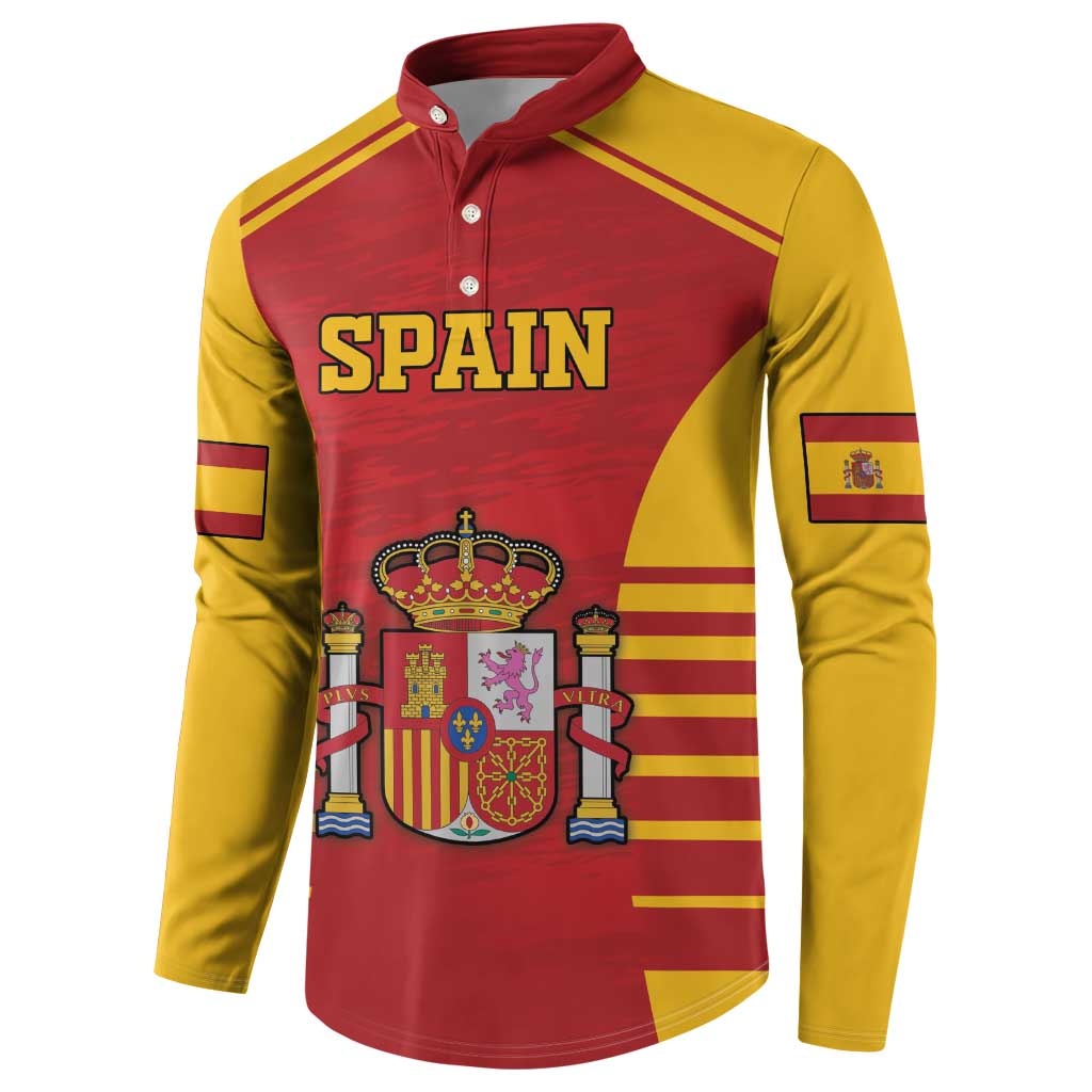 Red and yellow button sweatshirt with collar and Spain crest on the chest