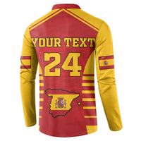Back of red and yellow button sweatshirt with "YOUR TEXT" and number 24