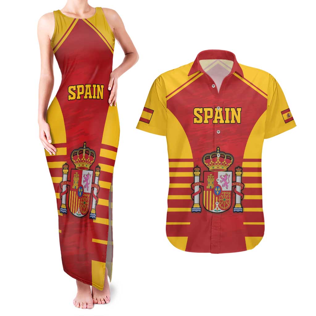 Custom Spain Coat Of Arms Couples Matching Tank Maxi Dress and Hawaiian Shirt Sport Style - Wonder Print Shop