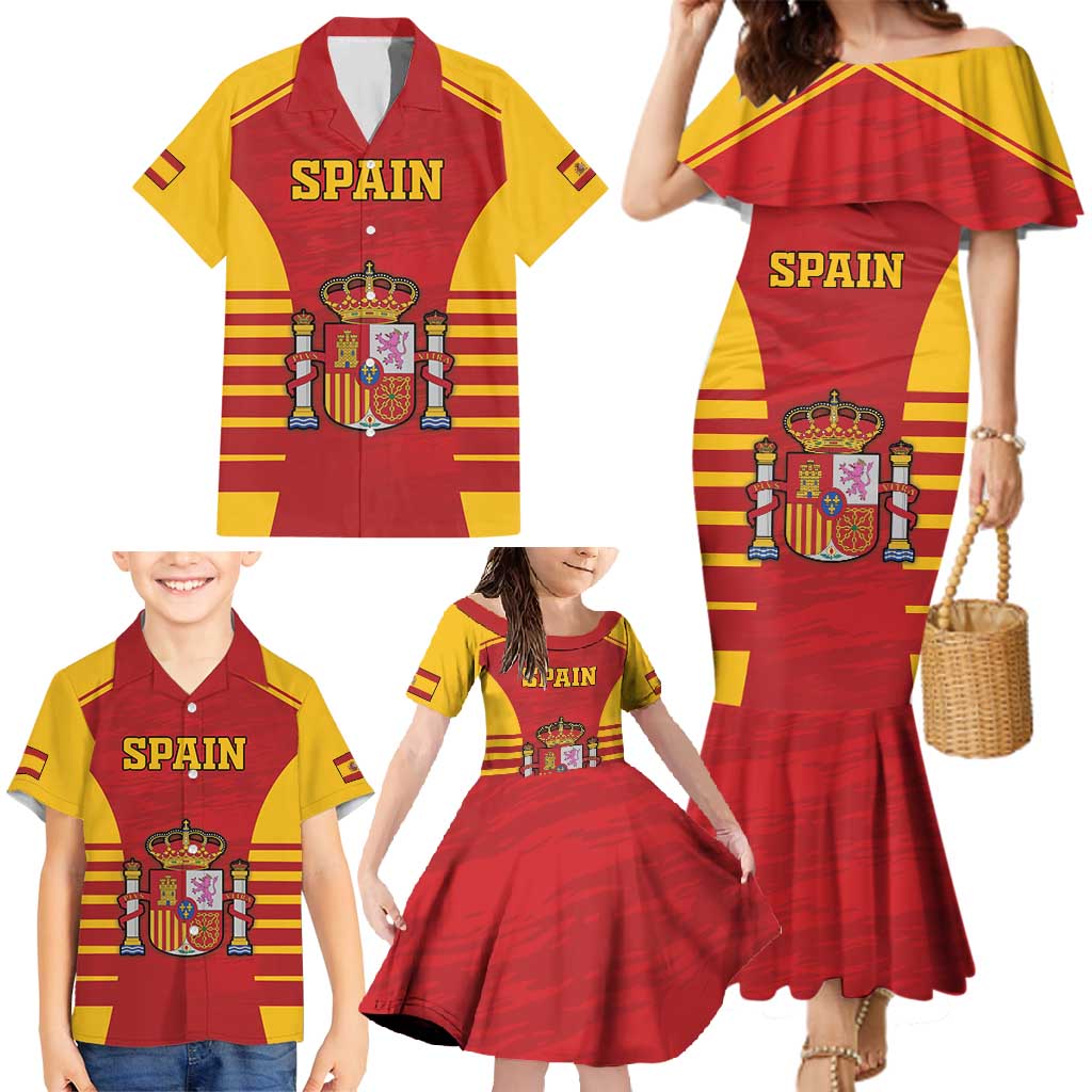 Custom Spain Coat Of Arms Family Matching Mermaid Dress and Hawaiian Shirt Sport Style - Wonder Print Shop