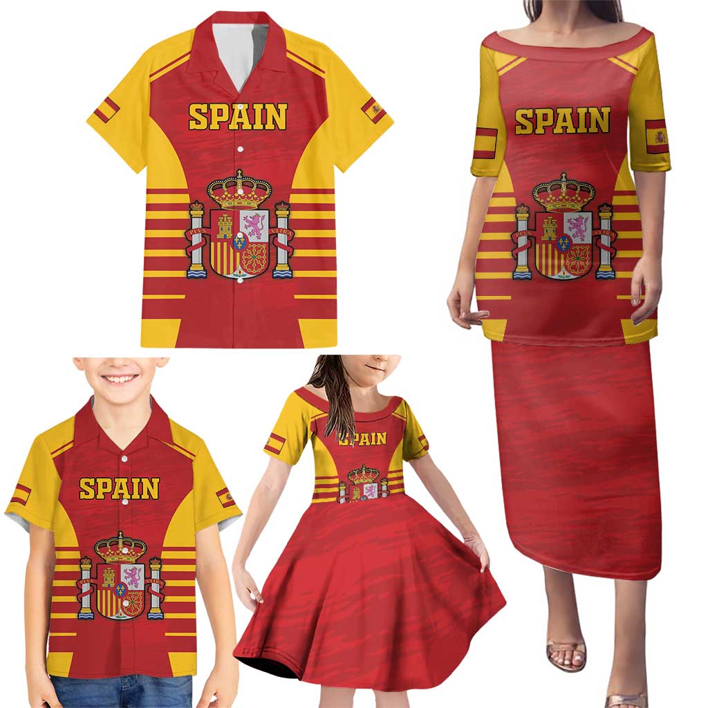 Custom Spain Coat Of Arms Family Matching Puletasi and Hawaiian Shirt Sport Style - Wonder Print Shop