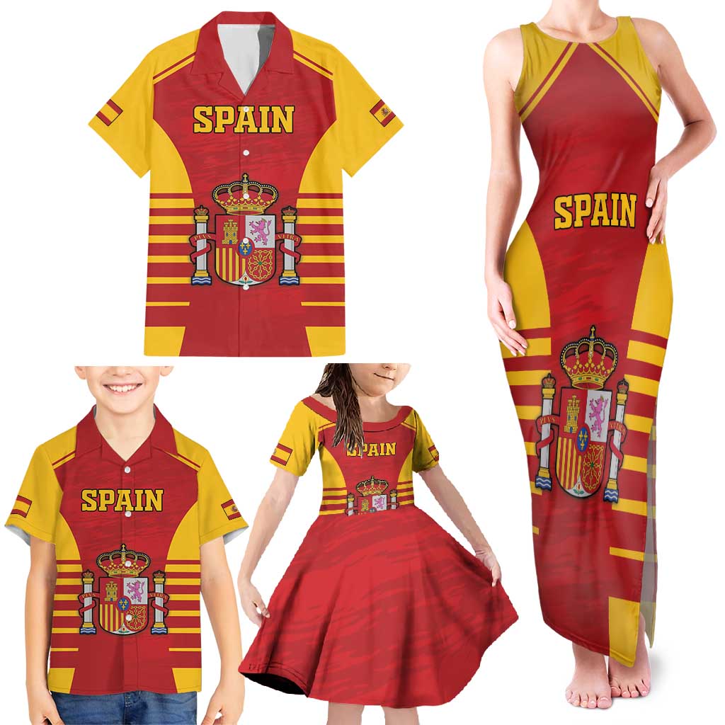 Custom Spain Coat Of Arms Family Matching Tank Maxi Dress and Hawaiian Shirt Sport Style - Wonder Print Shop