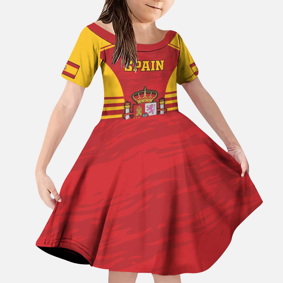 Custom Spain Coat Of Arms Kid Short Sleeve Dress Sport Style - Wonder Print Shop