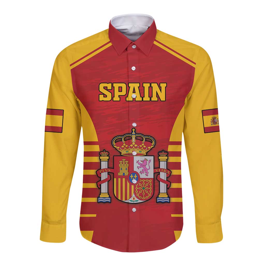 Custom Spain Coat Of Arms Long Sleeve Button Shirt Sport Style - Wonder Print Shop