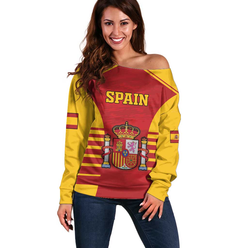 Custom Spain Coat Of Arms Off Shoulder Sweater Sport Style - Wonder Print Shop