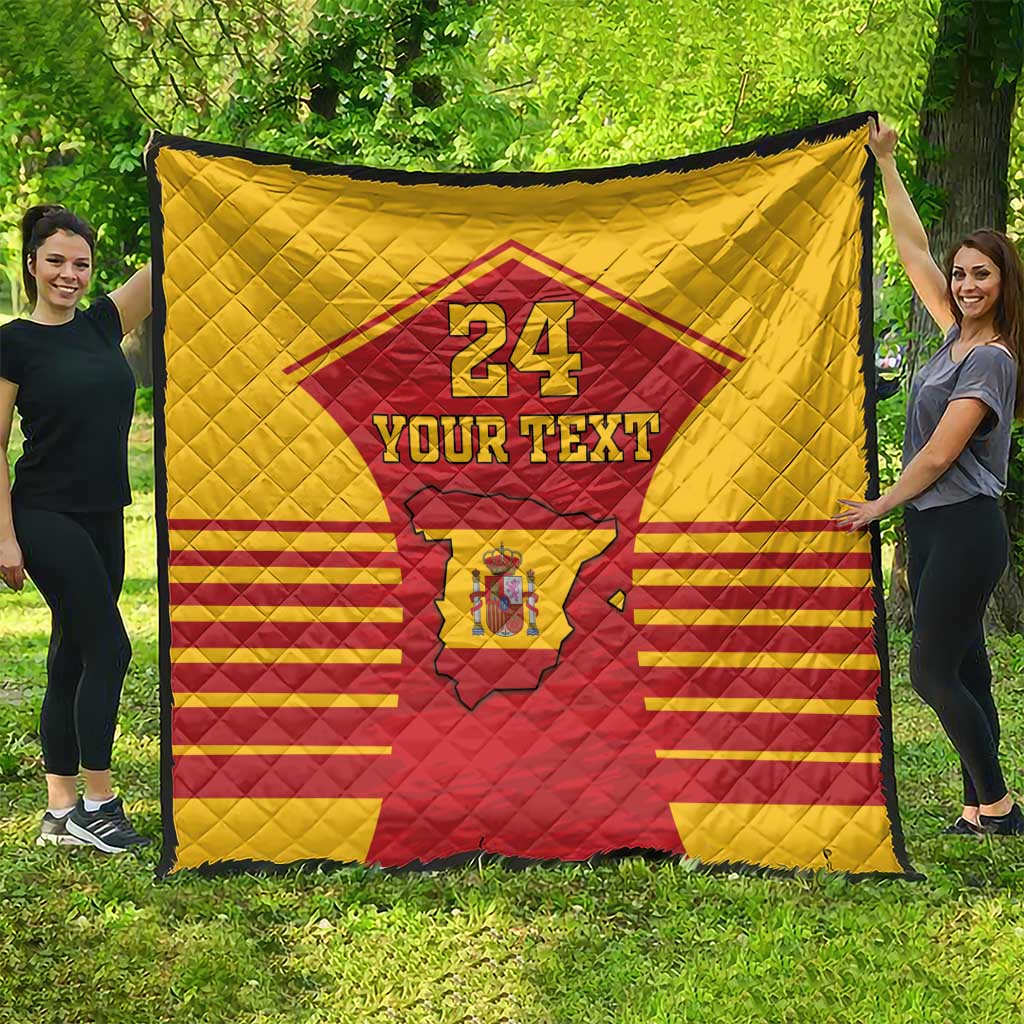 Spain-themed quilt sports blanket in yellow and red with crest, number 24, and custom text design