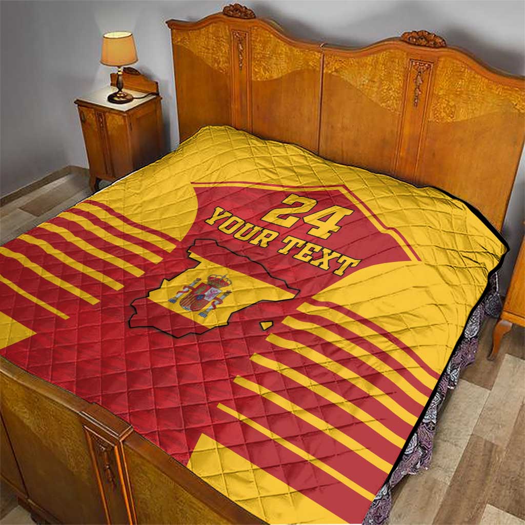Spain-themed quilt sports blanket, yellow and red, with crest, number 24, and your custom text