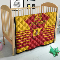Spain-themed quilt sports blanket in yellow and red with crest, number 24, and your custom text