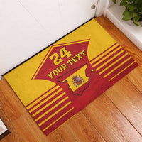 Rectangular rubber doormat with Spain coat of arms, '24 YOUR TEXT', red stripe lines