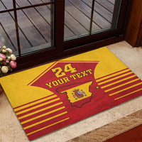 Red and yellow rubber doormat with Spain map coat of arms, 'YOUR TEXT' and '24'
